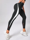 Calça Legging Bicolor Cintura Alta Com Recortes Em Tela