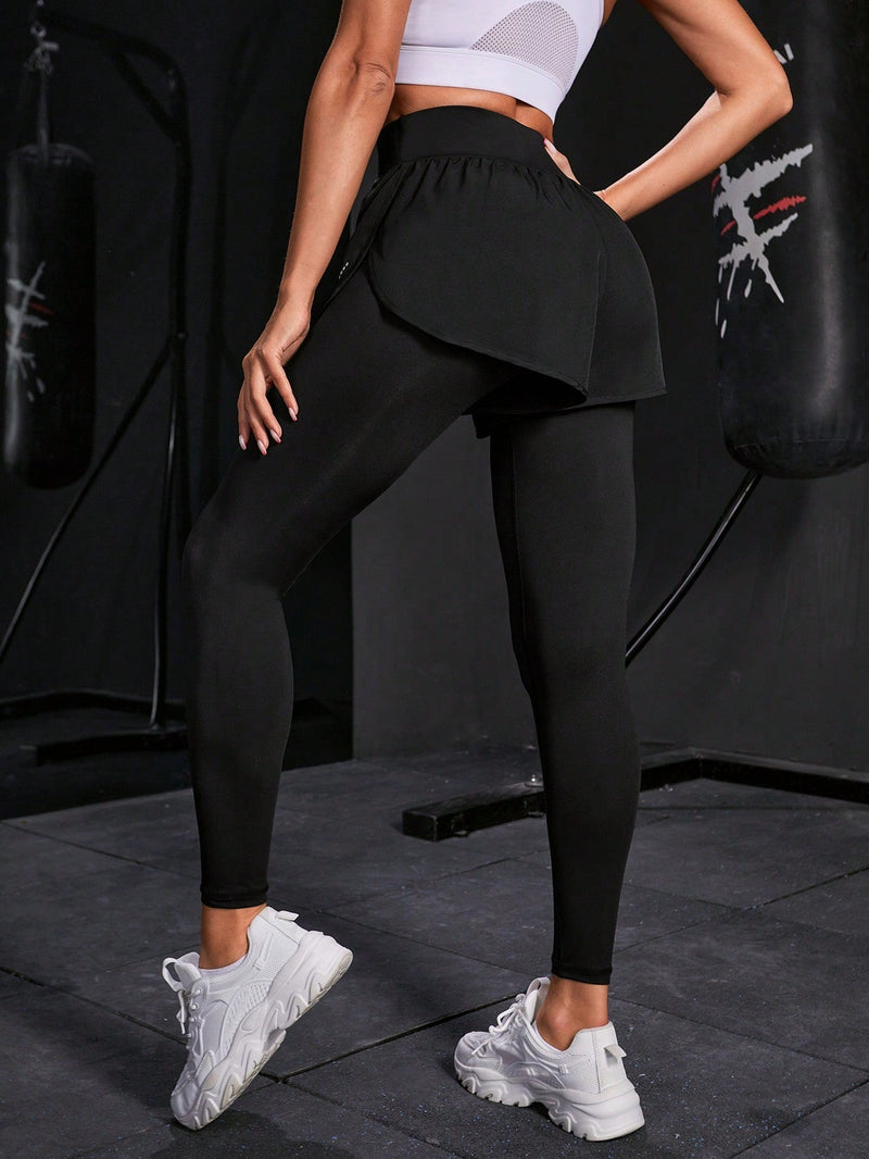 Calça Legging Fitness Com Saia Embutida E Bolso Lateral
