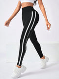 Calça Legging Cintura Alta Com Faixa Lateral Estilo Fitness