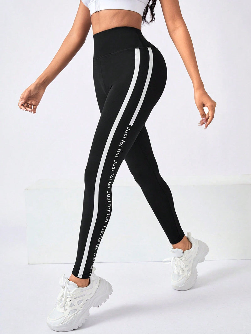 Calça Legging Cintura Alta Com Faixa Lateral Estilo Fitness