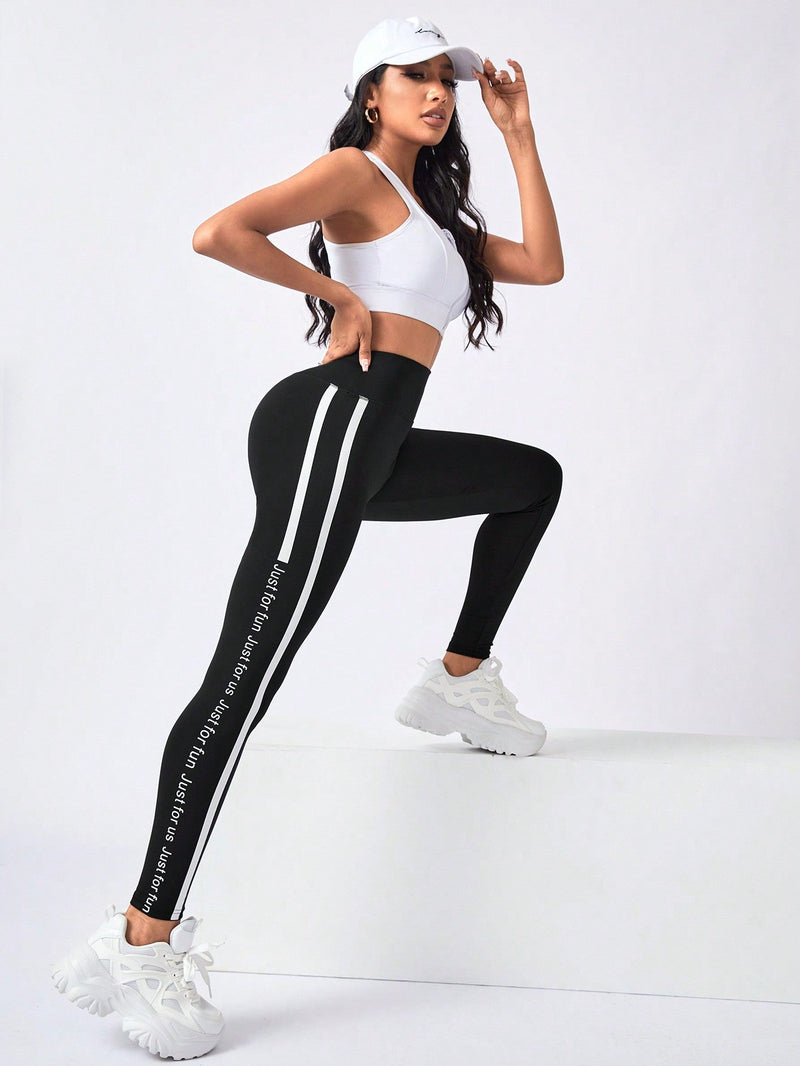 Calça Legging Cintura Alta Com Faixa Lateral Estilo Fitness