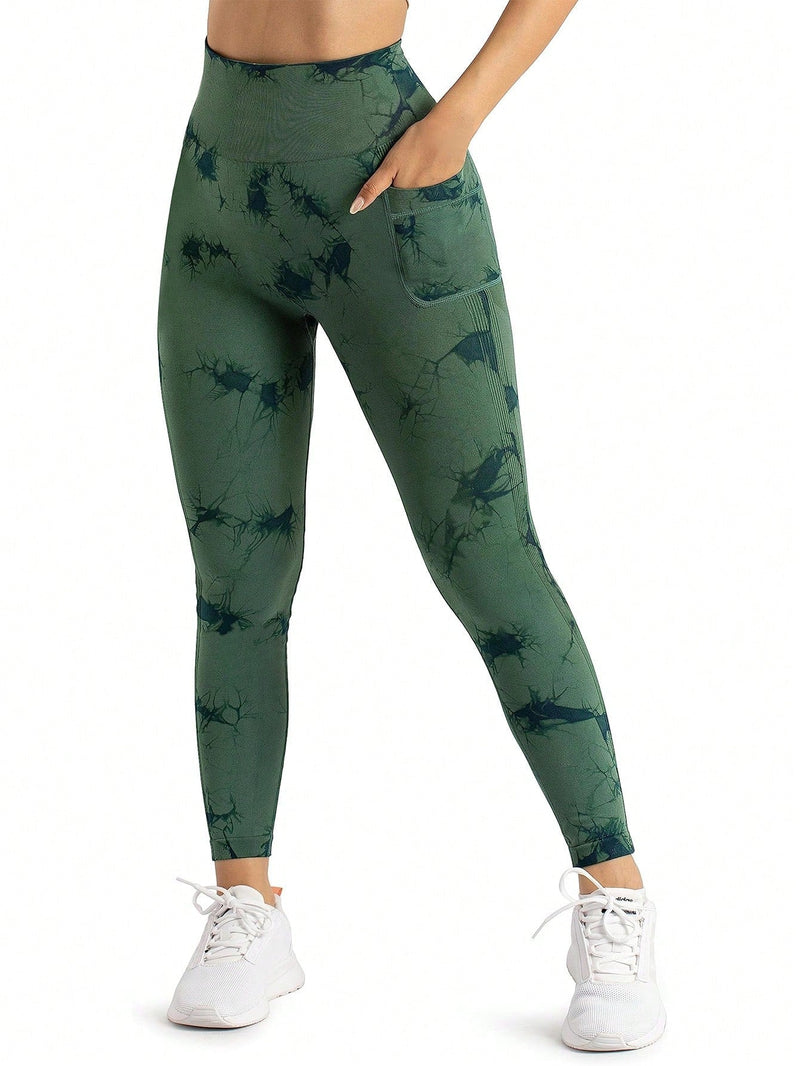 Calça Legging Tie Dye Seamless Com Bolsos