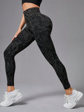 Calça Legging Cintura Alta Estampa Abstrata Sem Costura