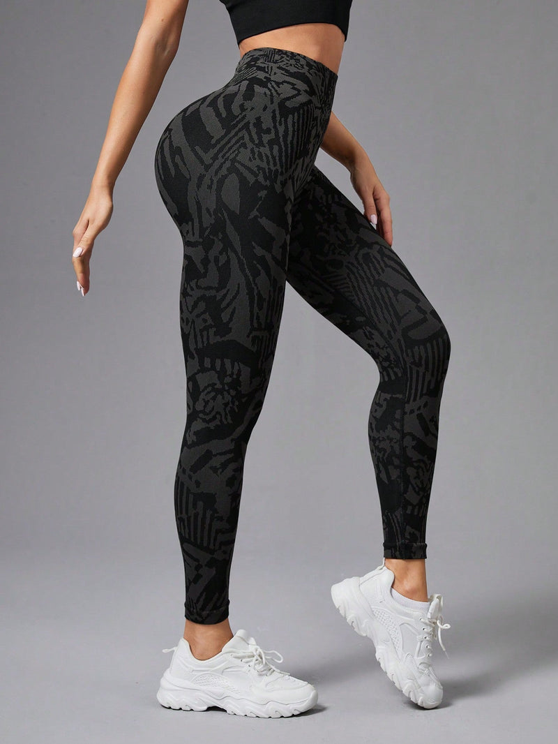 Calça Legging Cintura Alta Estampa Abstrata Sem Costura