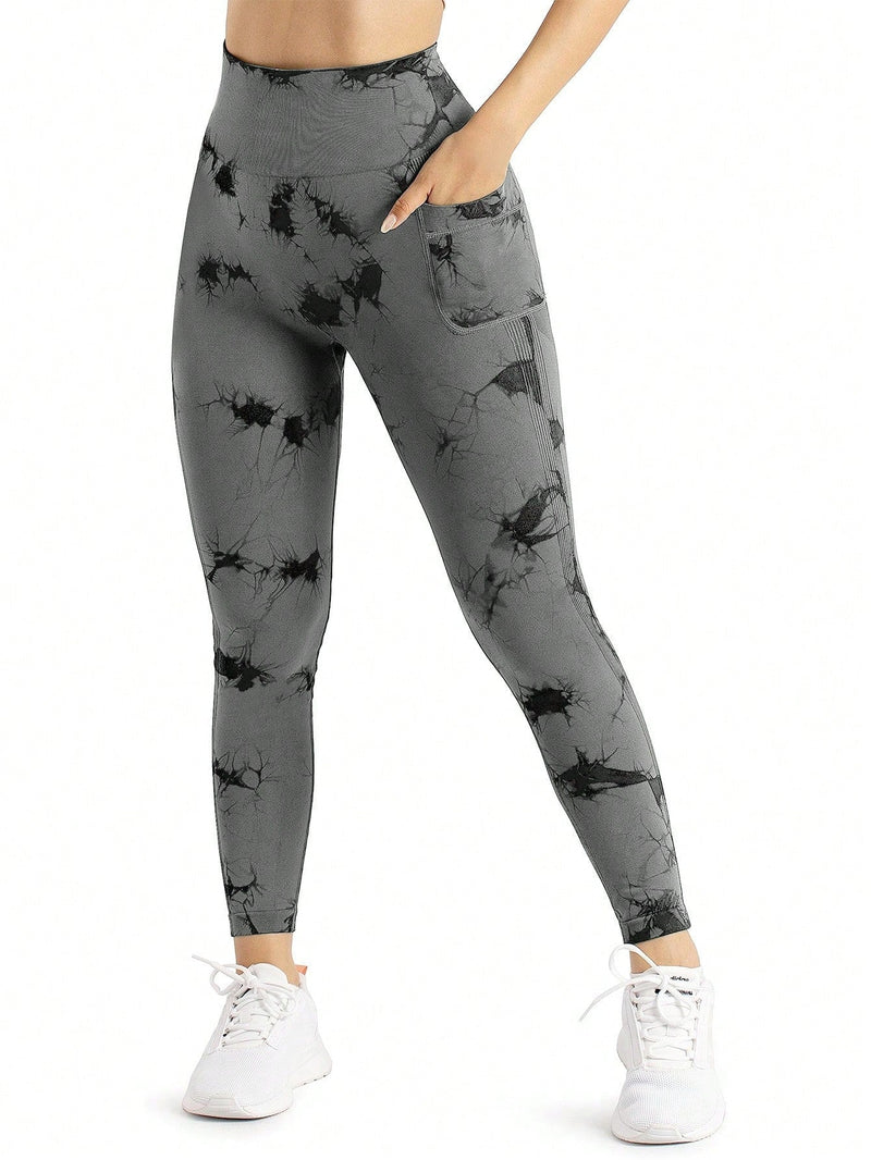 Calça Legging Tie Dye Seamless Com Bolsos