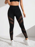 Calça Legging Cintura Alta Com Recortes Em Tela Fashion