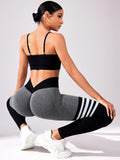 Calça Legging Fitness Sem Costura Com Listras Modeladora