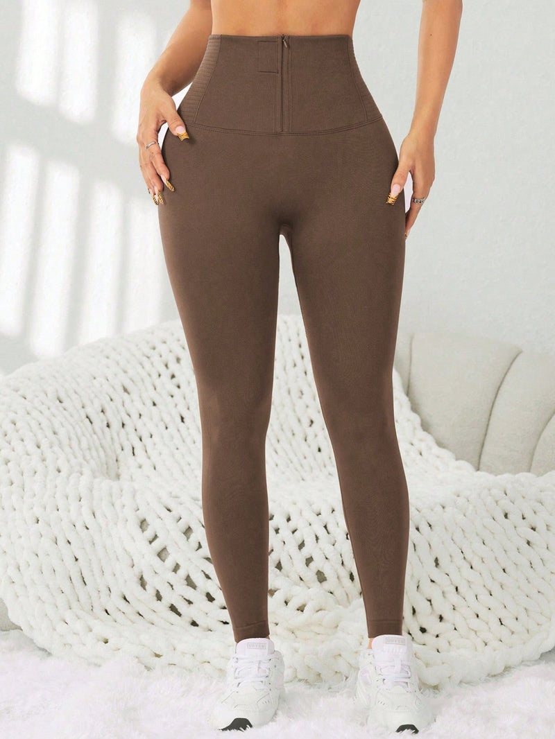 Calça Legging Fitness Cintura Alta Com Zíper