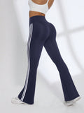 Calça Legging Flare Fitness Cintura Alta Com Listras Laterais