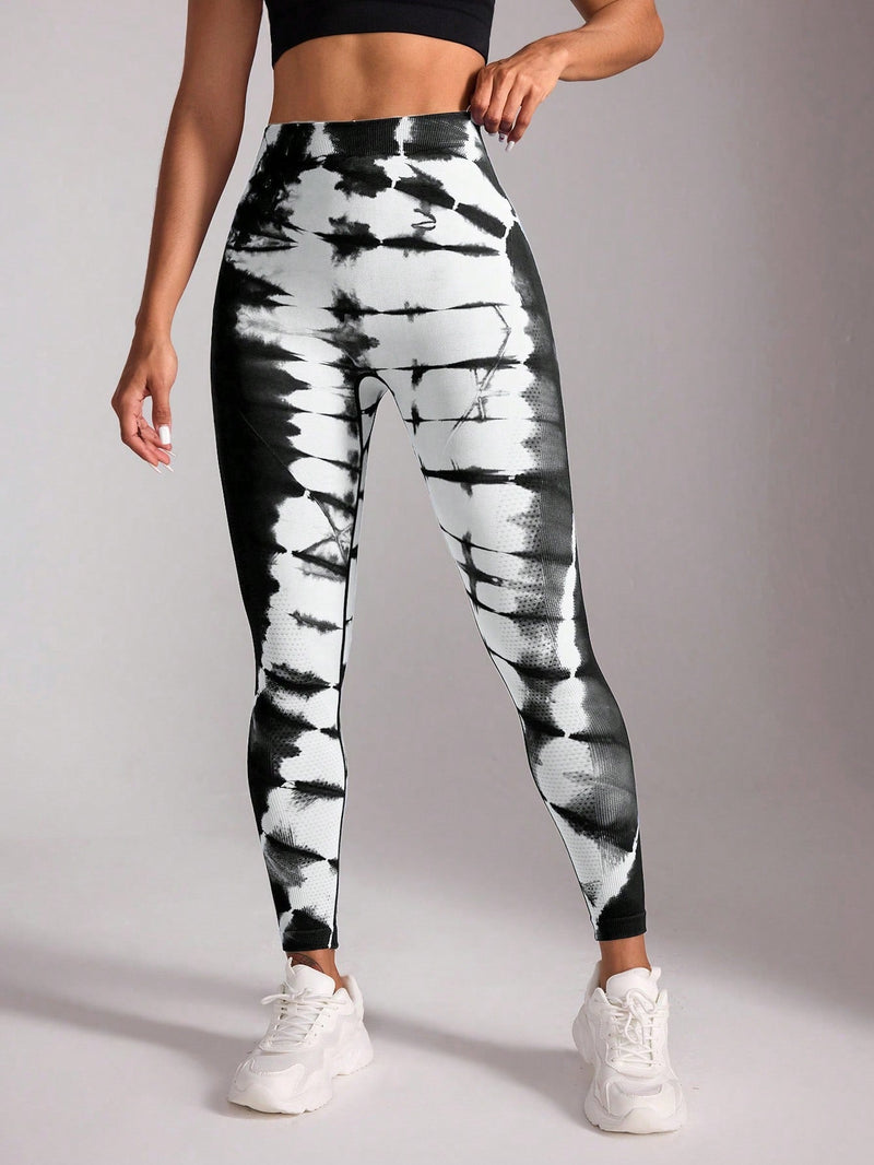 Calça Legging Fitness Tie Dye Cintura Alta Design V Costas