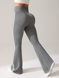 Calça Legging Flare Fitness Cintura Alta Com Listras Laterais