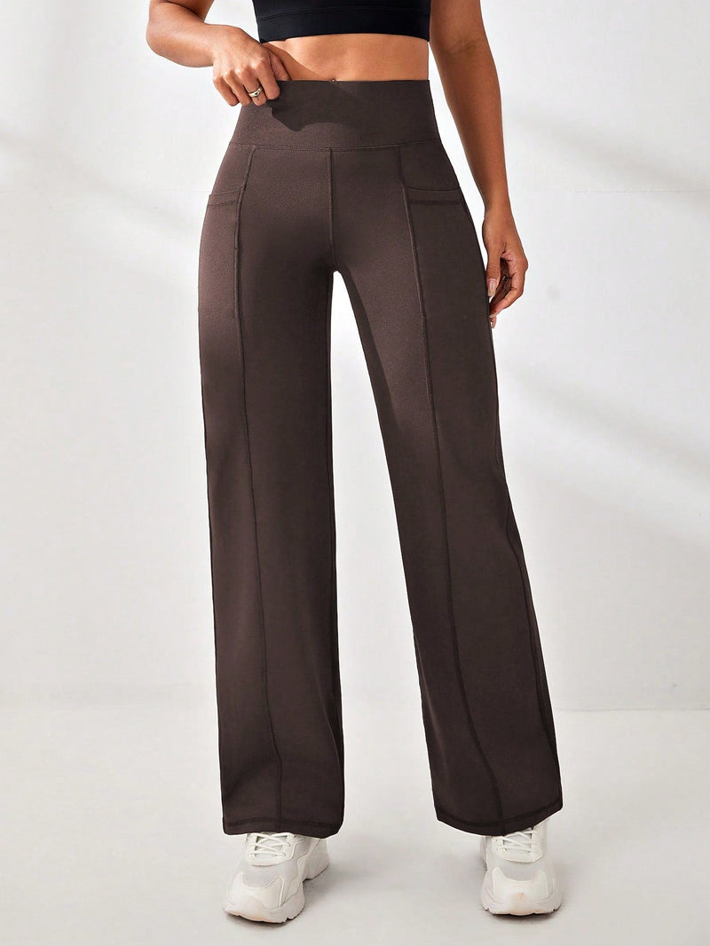 Calça Legging Wide Fitness Cintura Alta Com Recorte Y e Bolsos