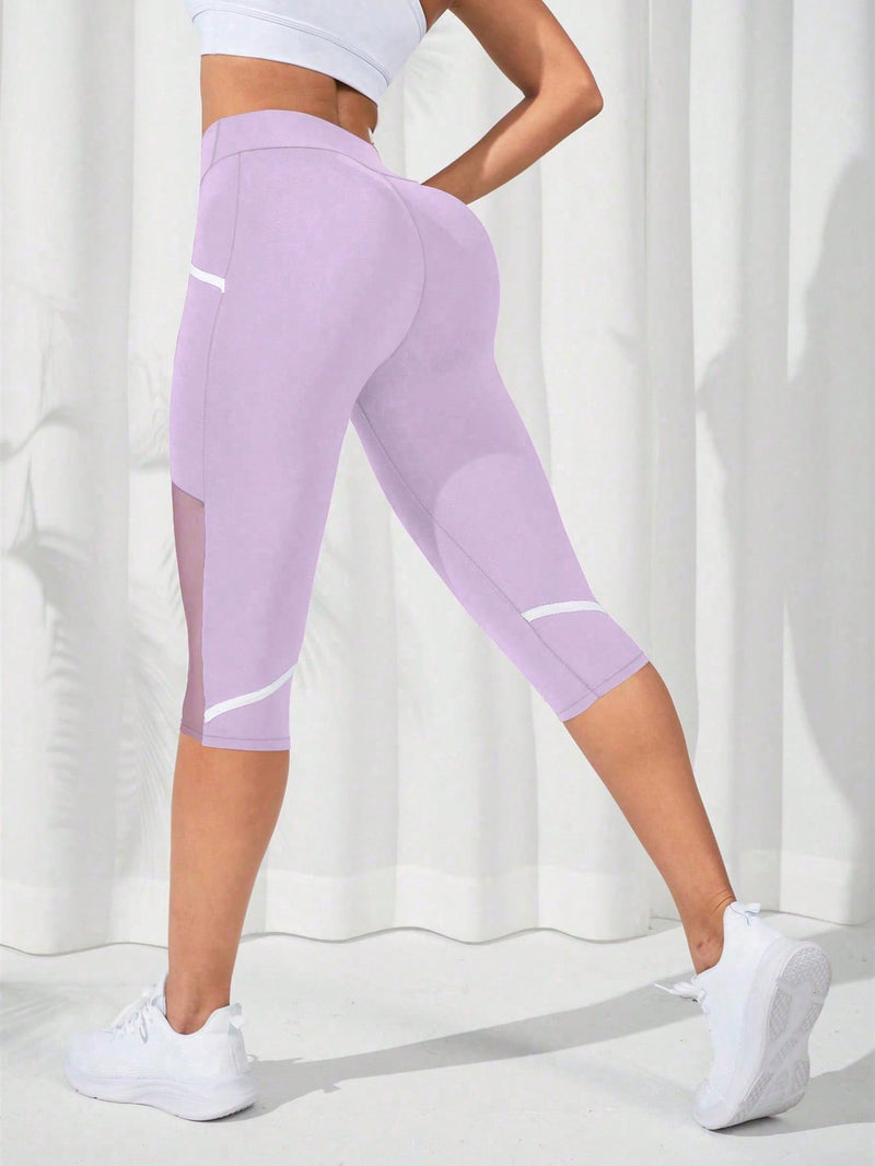 Calça Legging Capri Cintura Alta Com Recortes Em Tela