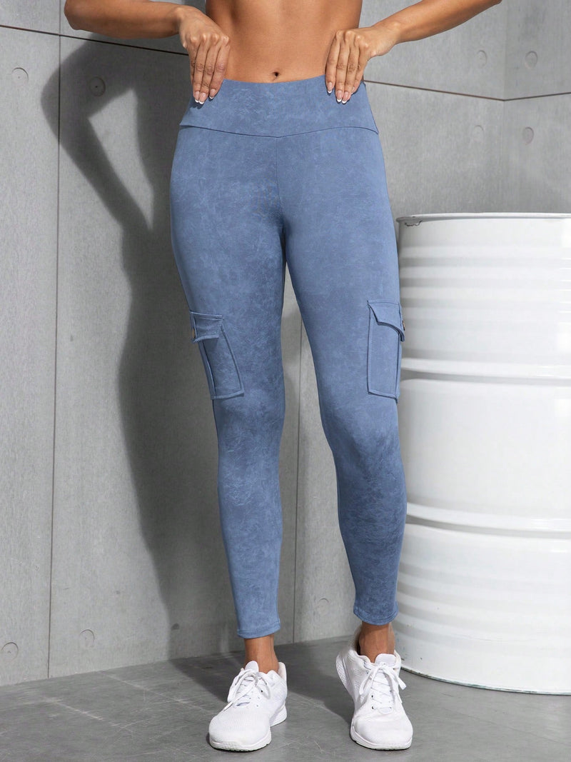 Calça Legging Feminina Bolsos Cargo e Cintura Alta