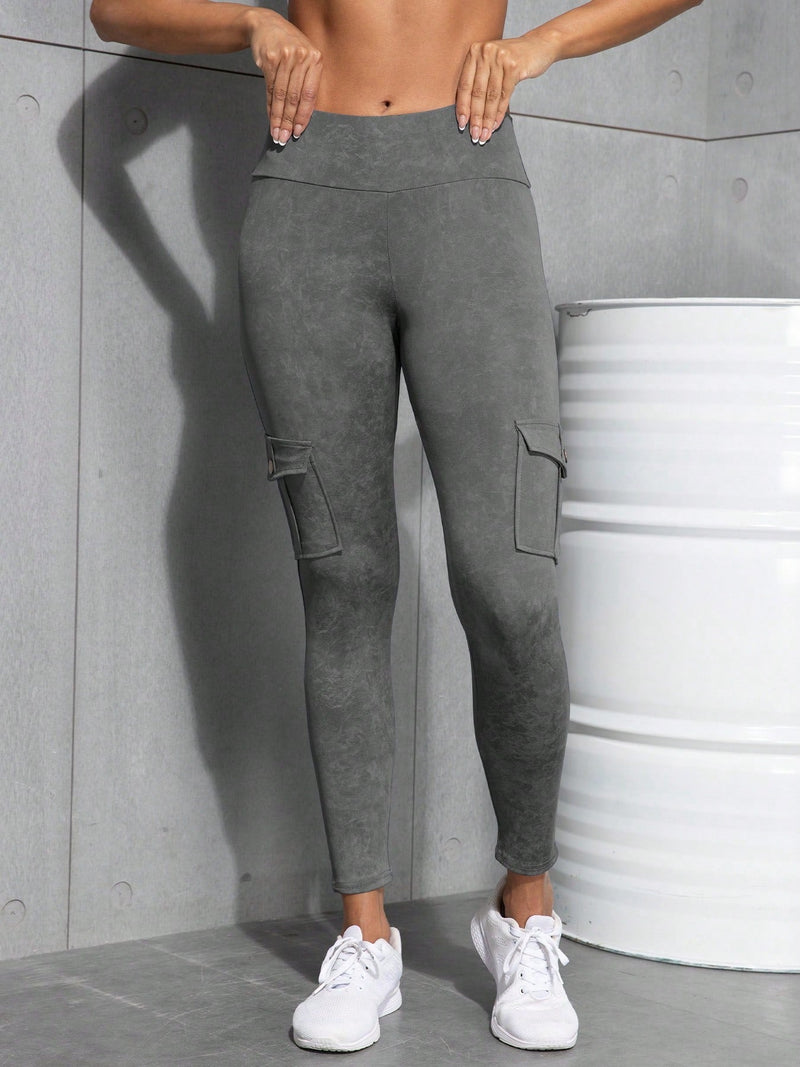 Calça Legging Feminina Bolsos Cargo e Cintura Alta