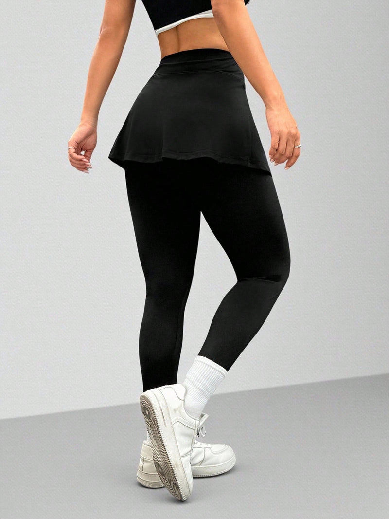 Calça Legging Com Saia Embutida E Bolso Lateral