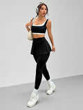 Calça Legging Com Saia Embutida E Bolso Lateral