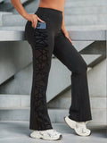 Calça Legging Flare Fitness com Bolso e Detalhe Telado Geométrico