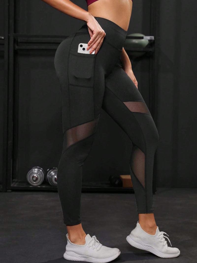 Calça Legging Feminina com Tule e Cintura Alta