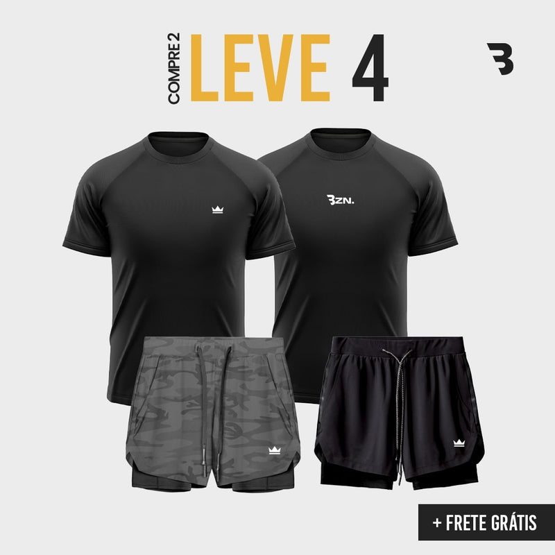 '- Kit Campeão: 2 Shorts Dry-Fit™ de Compressão + 2 Camisetas Tech DryFit™ BZN