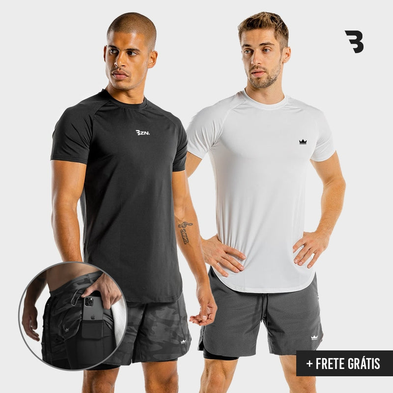 '- Kit Campeão: 2 Shorts Dry-Fit™ de Compressão + 2 Camisetas Tech DryFit™ BZN