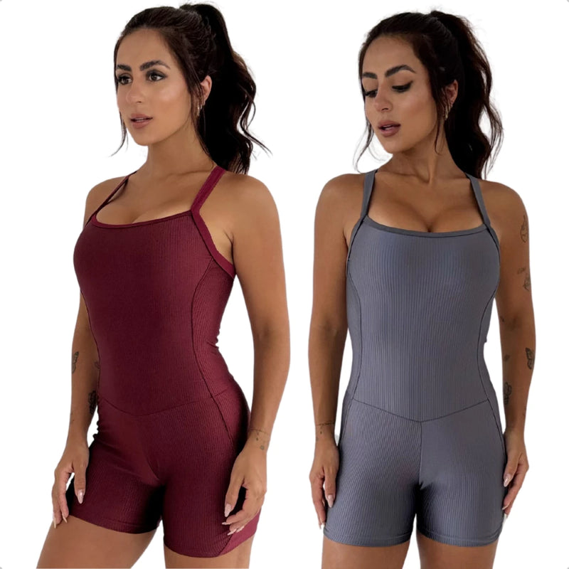 Kit 2 Macaquinho Fitness Modelador Alça Cruzada Costa Nua Canelado
