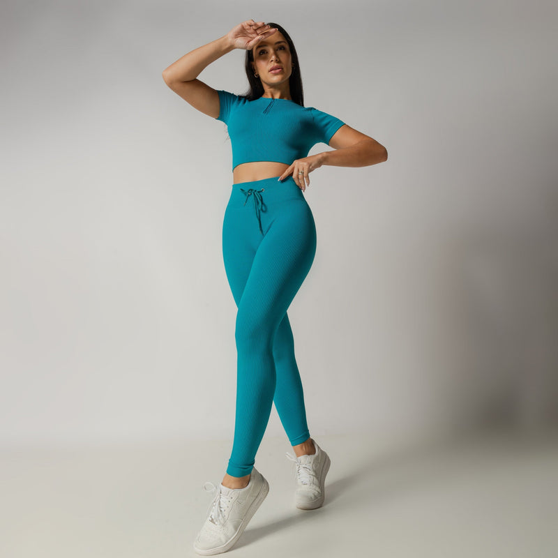 Conjunto Fitness Cropped Seamless Verde Canelado CO422