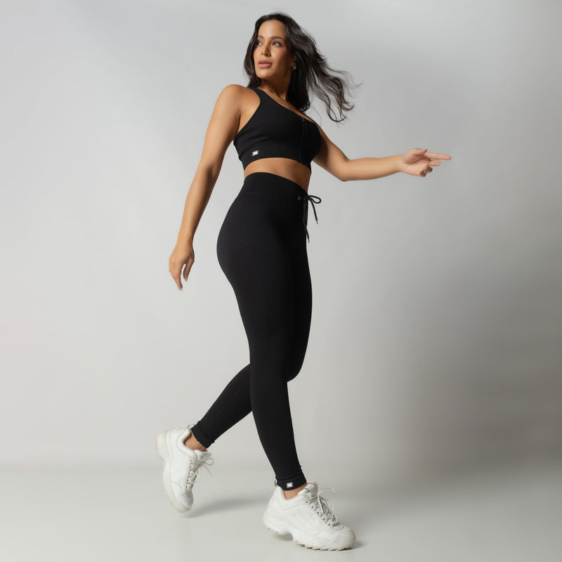 Conjunto Fitness Nadador Seamless Preto Canelado CO417