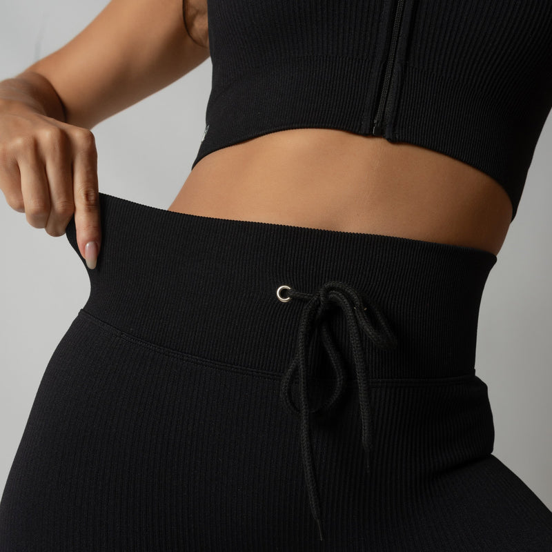 Conjunto Fitness Nadador Seamless Preto Canelado CO417