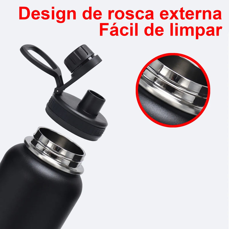 Modus Garrafa Térmica De Água Isolada 1000ml Quente & Frio De Aço Inox Com Alça