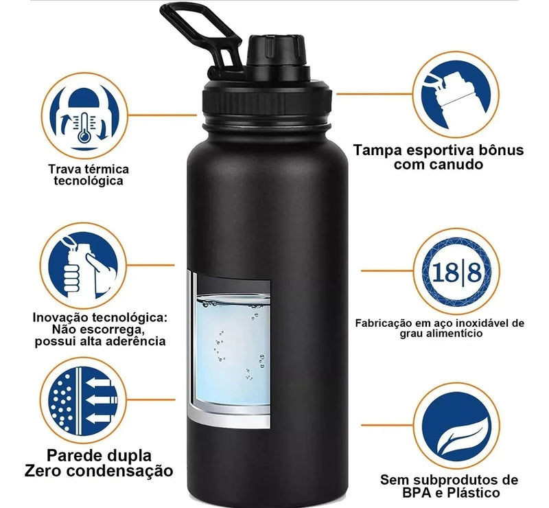 Modus Garrafa Térmica De Água Isolada 1000ml Quente & Frio De Aço Inox Com Alça