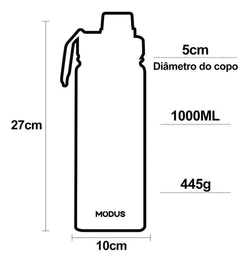 Modus Garrafa Térmica De Água Isolada 1000ml Quente & Frio De Aço Inox Com Alça