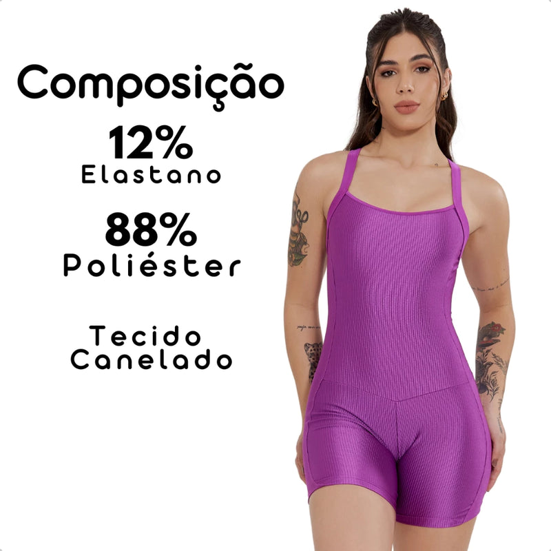 Kit 2 Macaquinho Fitness Modelador Alça Cruzada Costa Nua Canelado