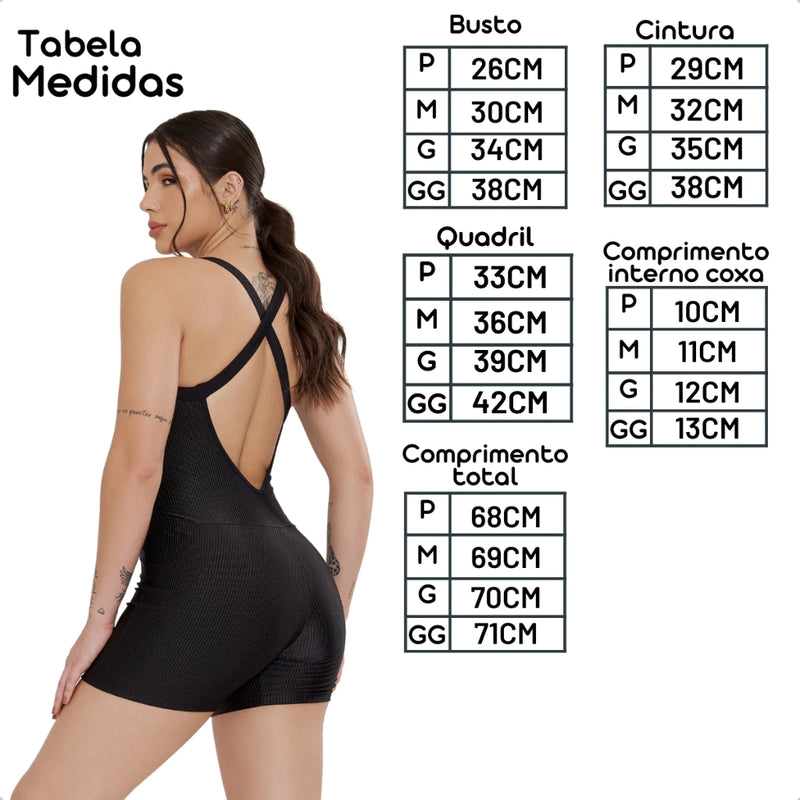 Kit 2 Macaquinho Fitness Modelador Alça Cruzada Costa Nua Canelado