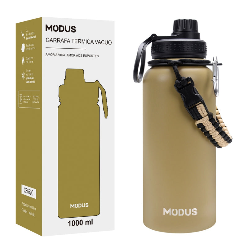 Modus Garrafa Térmica De Água Isolada 1000ml Quente & Frio De Aço Inox Com Alça