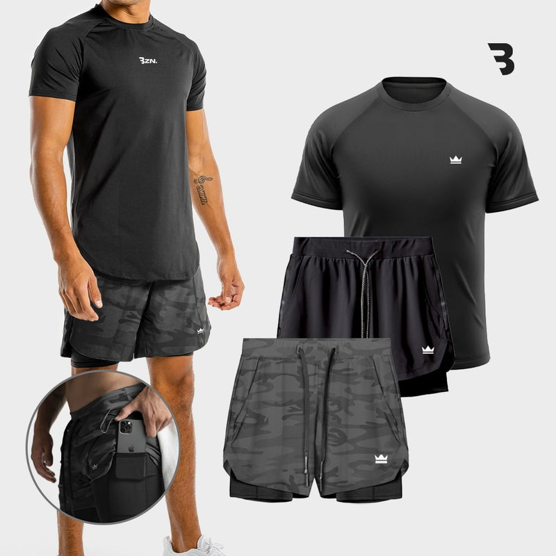 '- KIT: 2 Shorts de Compressão e 1 Camiseta Tech DryFit® BZN