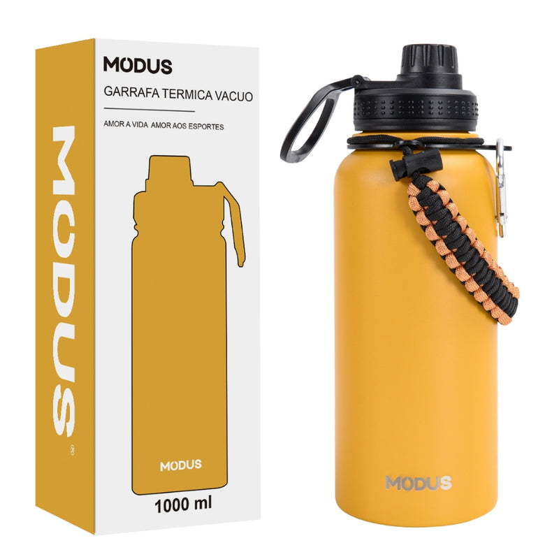 Modus Garrafa Térmica De Água Isolada 1000ml Quente & Frio De Aço Inox Com Alça