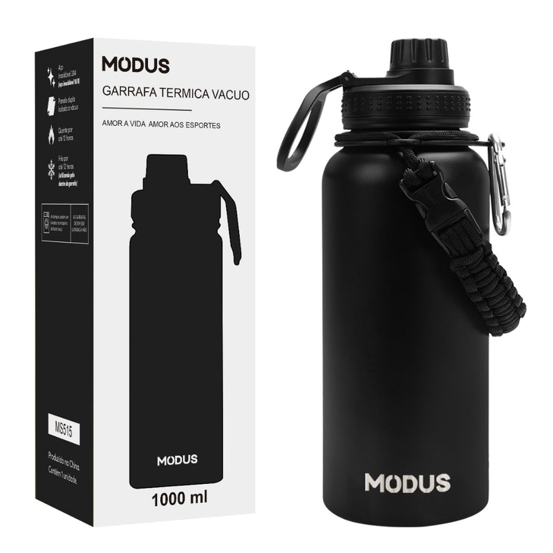 Modus Garrafa Térmica De Água Isolada 1000ml Quente & Frio De Aço Inox Com Alça