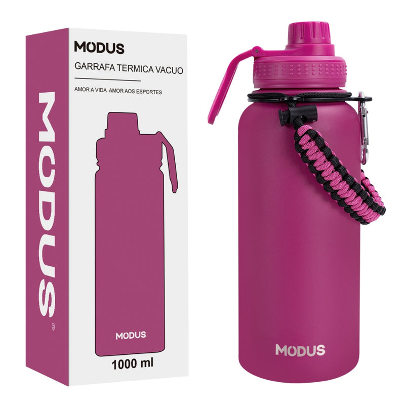 Modus Garrafa Térmica De Água Isolada 1000ml Quente & Frio De Aço Inox Com Alça