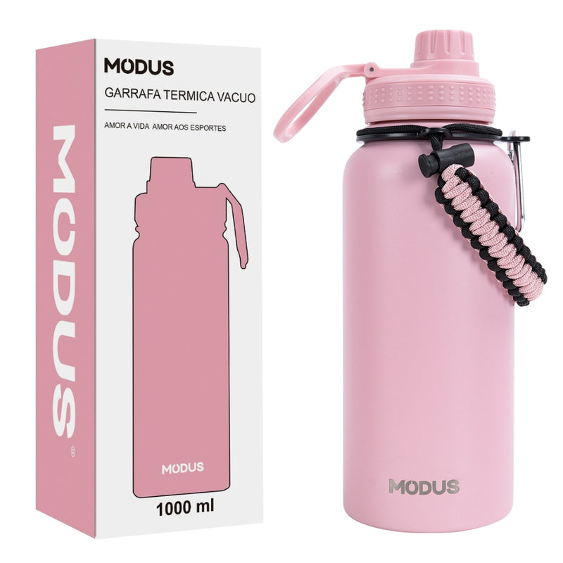 Modus Garrafa Térmica De Água Isolada 1000ml Quente & Frio De Aço Inox Com Alça
