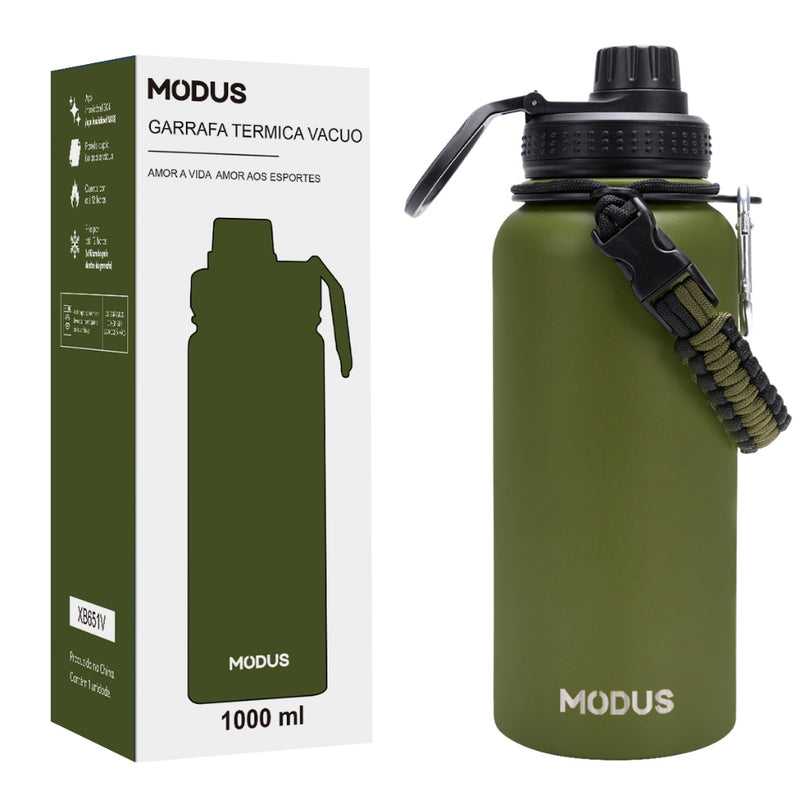 Modus Garrafa Térmica De Água Isolada 1000ml Quente & Frio De Aço Inox Com Alça