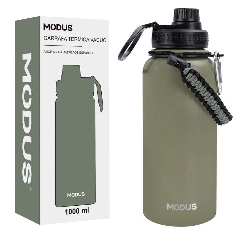 Modus Garrafa Térmica De Água Isolada 1000ml Quente & Frio De Aço Inox Com Alça
