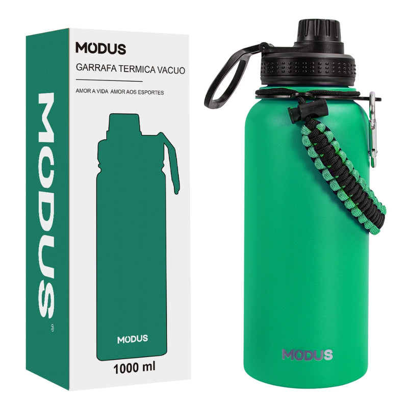 Modus Garrafa Térmica De Água Isolada 1000ml Quente & Frio De Aço Inox Com Alça